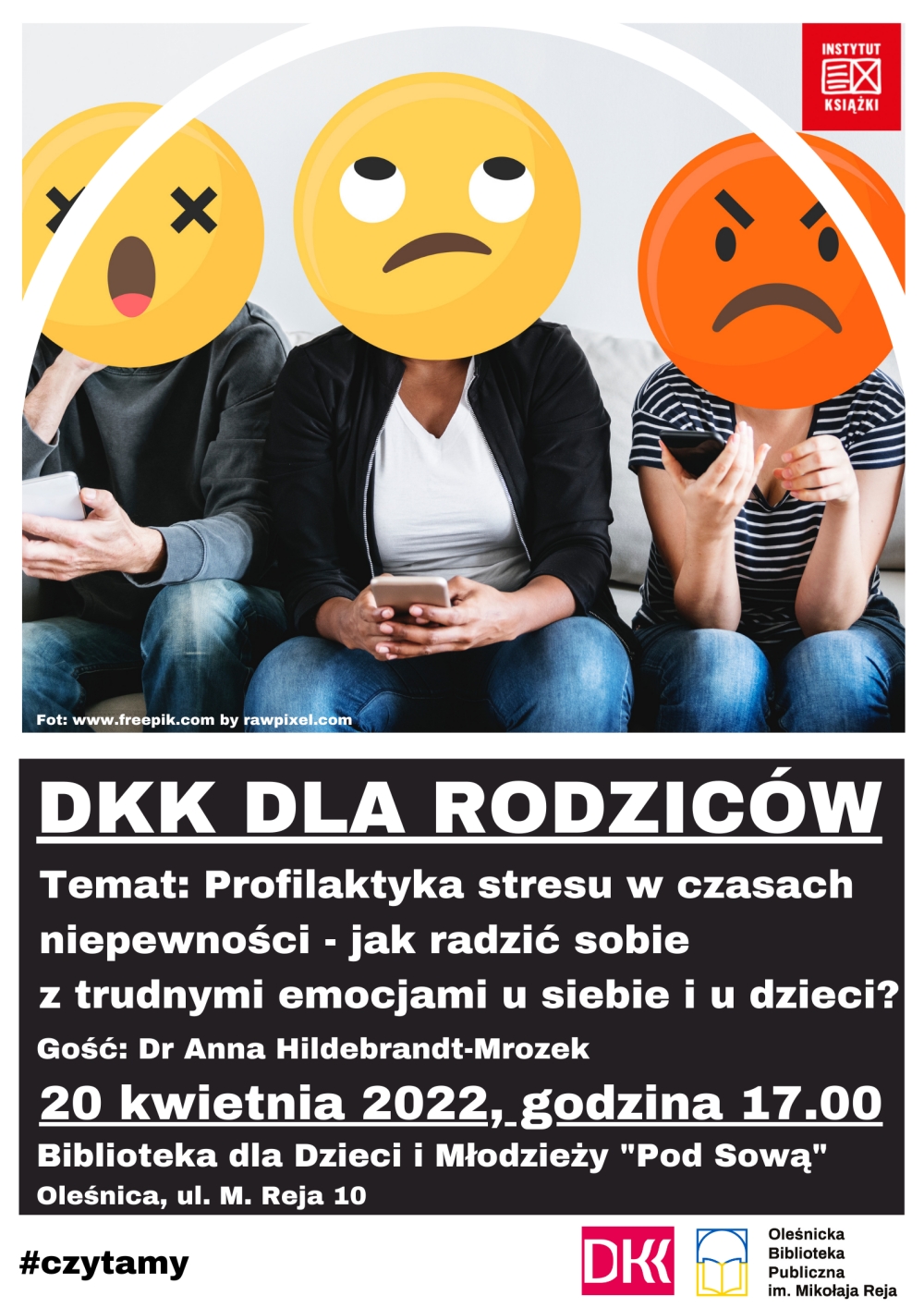 Plakat promujący kwietniowe spotkanie DKK dla Rodziców